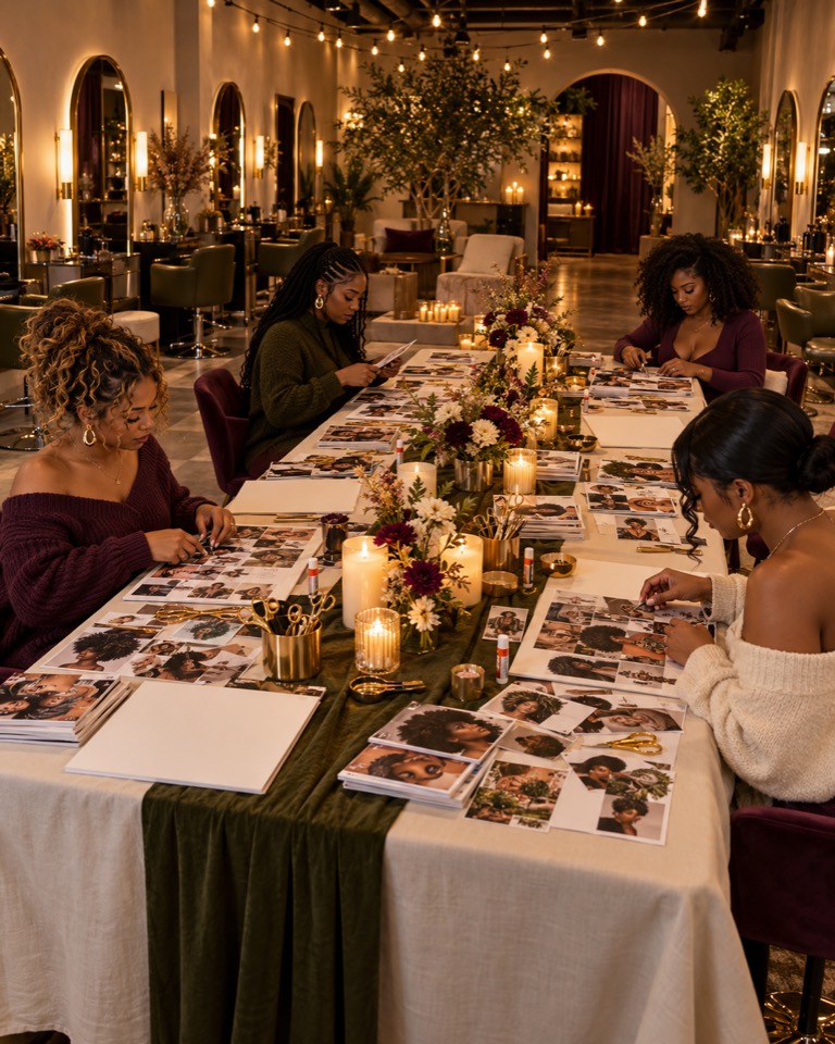 Women gathered around a candlelit table inside LegacyTress